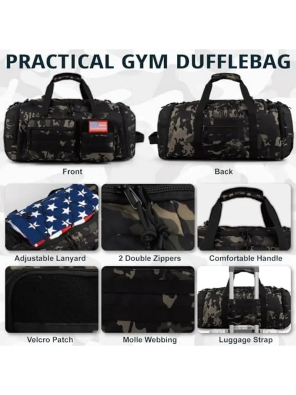 50L Large Tactical Gym Duffle Bag - Versatile 3-in-1 Sports Travel Bag
